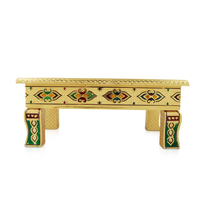 Bajot - 8 x 12 Inches | Silver & Gold Finish Manai/ Patla/ Meenakari Chowki for Pooja - Pooja Aasan & Bajot & Pooja Mat