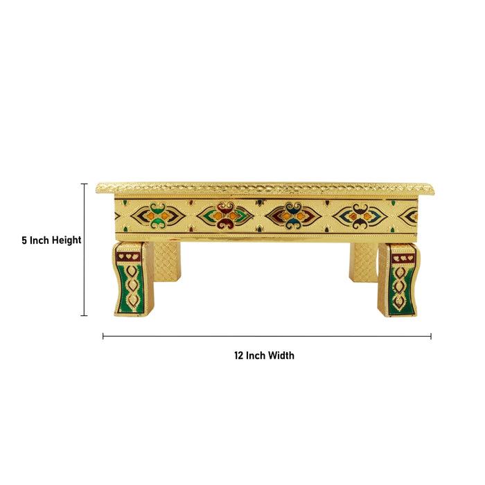 Bajot - 8 x 12 Inches | Silver & Gold Finish Manai/ Patla/ Meenakari Chowki for Pooja - Pooja Aasan & Bajot & Pooja Mat