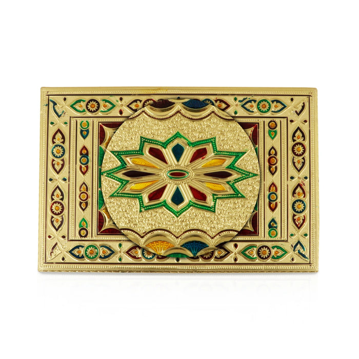 Bajot - 8 x 12 Inches | Silver & Gold Finish Manai/ Patla/ Meenakari Chowki for Pooja - Pooja Aasan & Bajot & Pooja Mat