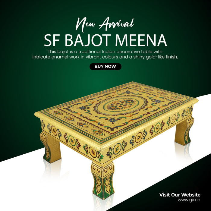 Bajot - 6.5 x 18 Inches | Silver & Gold Finish Manai/ Patla/ Meenakari Chowki for Pooja