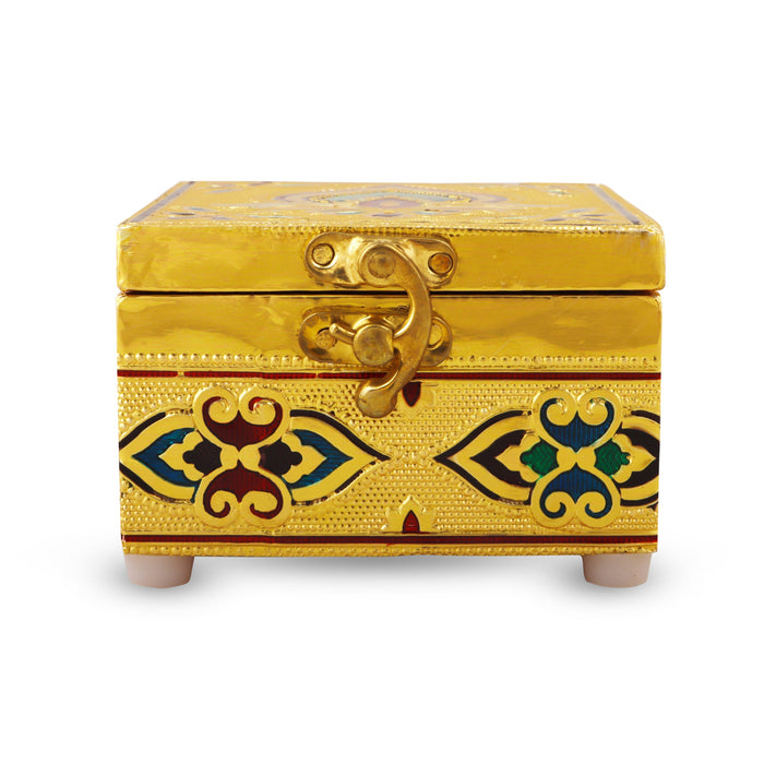 Pooja Box x x Inches Wooden Storage Box/ Gold Polish Meenakari Design Jewellery Box for Home