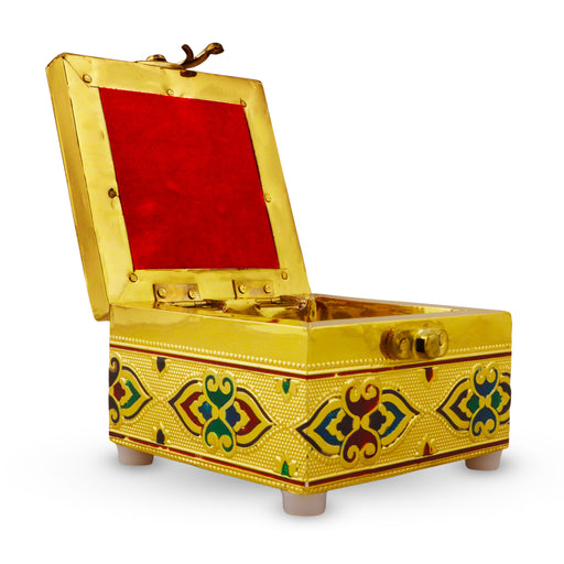 Pooja Box - 3 x 4 Inches | Wooden Storage Box/ Gold Meenakari Design Jewellery Box for Home - Pooja Box