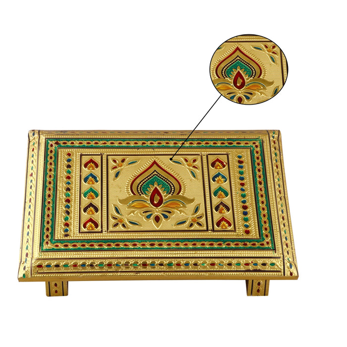 Bajot  - 7 x 10 Inches |  Chowki/ Silver & Gold Finish Manai/ Patla for Pooja - Pooja Aasan & Bajot & Pooja Mat