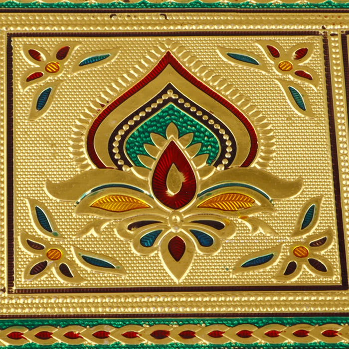 Bajot  - 7 x 10 Inches |  Chowki/ Silver & Gold Finish Manai/ Patla for Pooja - Pooja Aasan & Bajot & Pooja Mat