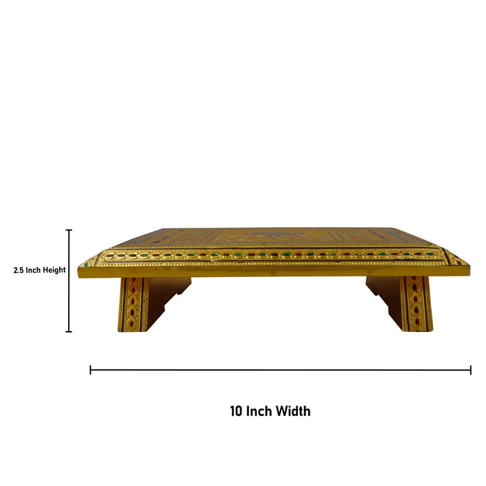 Bajot  - 7 x 10 Inches |  Chowki/ Silver & Gold Finish Manai/ Patla for Pooja - Pooja Aasan & Bajot & Pooja Mat