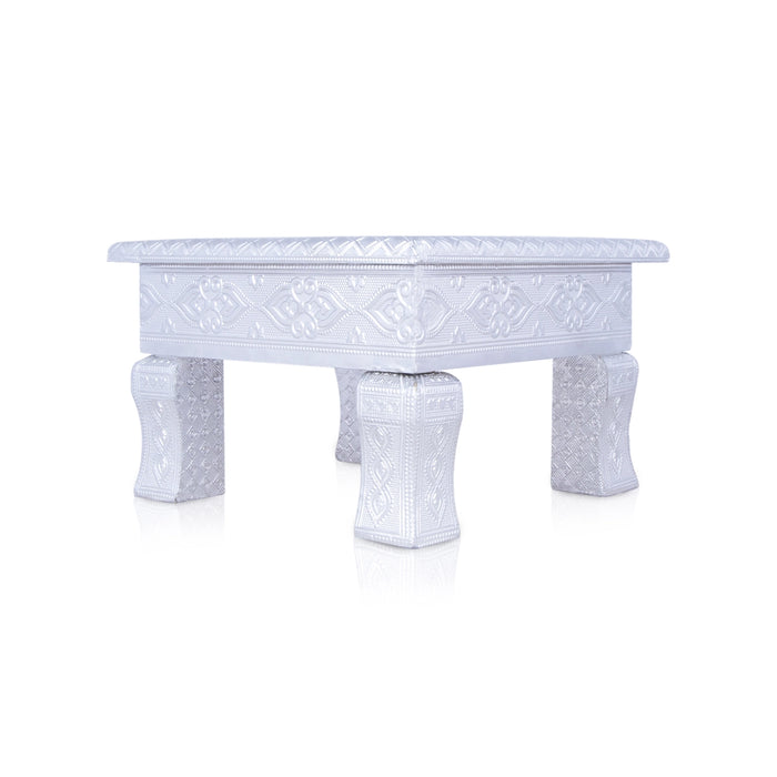 Bajot - 8 x 8 Inches | Wooden Manai/ Gold Polish Meenakari Design Chowki for Pooja - Pooja Aasan & Bajot & Pooja Mat