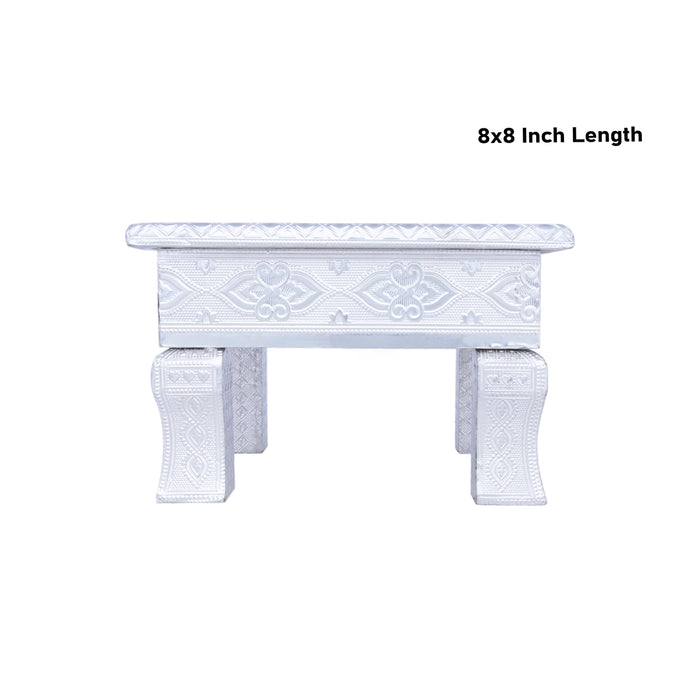 Bajot - 8 x 8 Inches | Wooden Manai/ Gold Polish Meenakari Design Chowki for Pooja - Pooja Aasan & Bajot & Pooja Mat