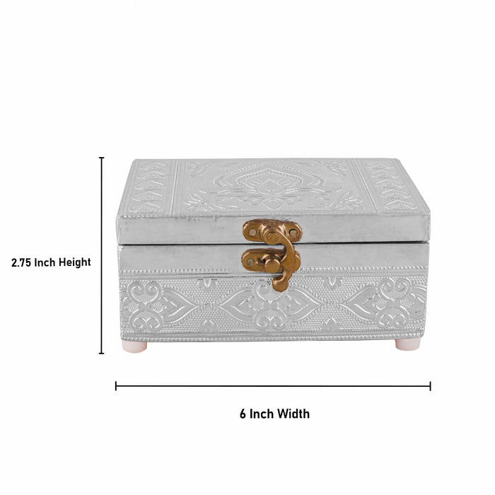 Pooja Box - 3 x 6 Inches | Storage Box/ Silver & Gold Finish Box/ Jewellery Box for Home - Pooja Box & Paduka
