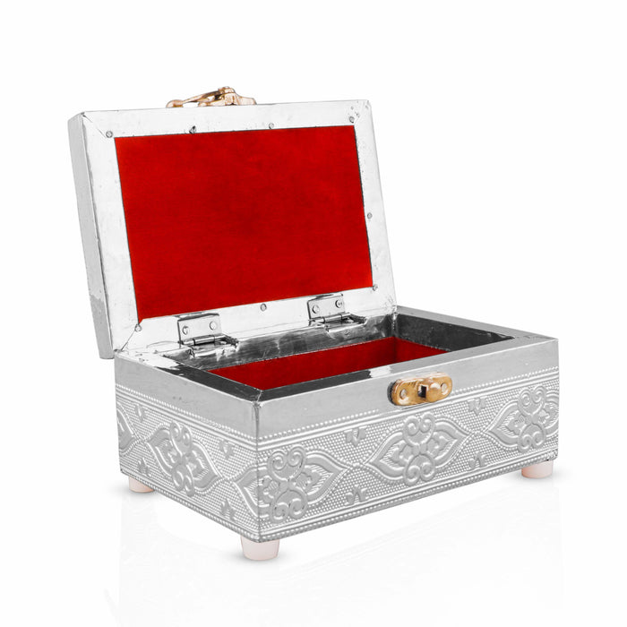 Pooja Box - 3 x 6 Inches | Storage Box/ Silver & Gold Finish Box/ Jewellery Box for Home - Pooja Box & Paduka