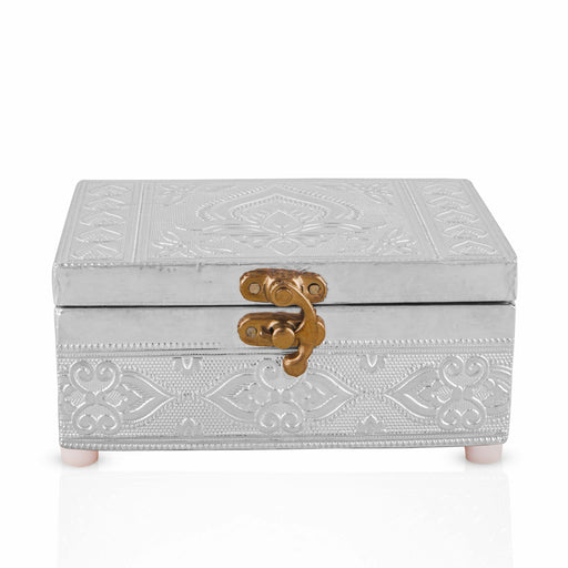 Pooja Box - 3 x 6 Inches | Storage Box/ Silver & Gold Finish Box/ Jewellery Box for Home - Pooja Box & Paduka