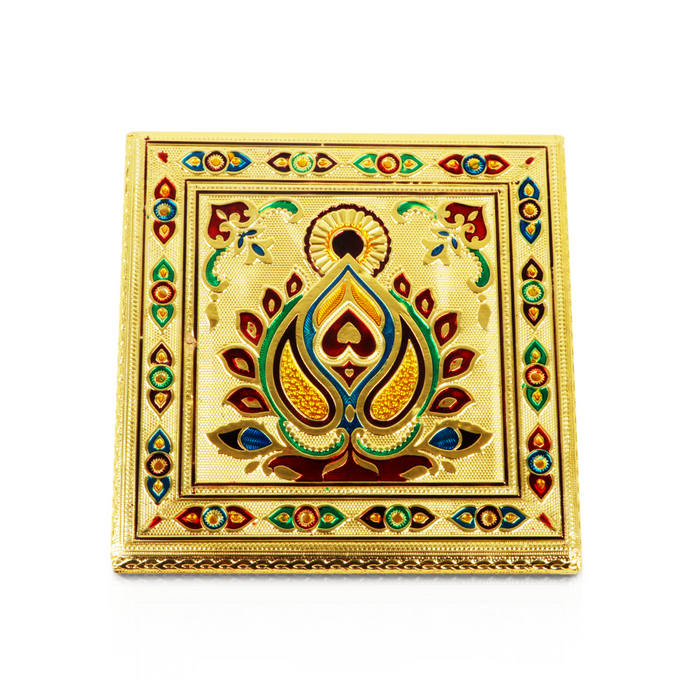 Bajot  - 8 x 8 Inches |  Chowki/ Silver & Gold Finish Manai/ Patla for Pooja - Pooja Aasan & Bajot & Pooja Mat