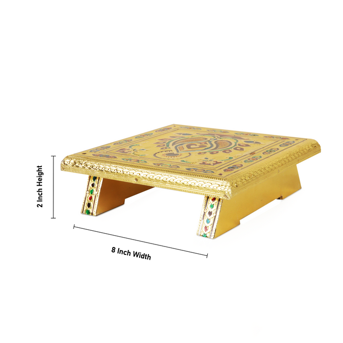 Bajot  - 8 x 8 Inches |  Chowki/ Silver & Gold Finish Manai/ Patla for Pooja - Pooja Aasan & Bajot & Pooja Mat