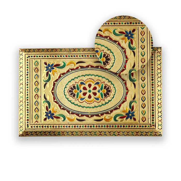 Bajot - 2.5 x 15 x 10 Inches | Meenakari Design Chowki/ Golden Polish Manai Palagai for Pooja/ 1.395 Kgs Approx - Pooja Aasan & Bajot & Pooja Mat