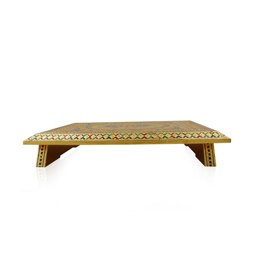 Bajot - 2.5 x 15 x 10 Inches | Meenakari Design Chowki/ Golden Polish Manai Palagai for Pooja/ 1.395 Kgs Approx - Pooja Aasan & Bajot & Pooja Mat