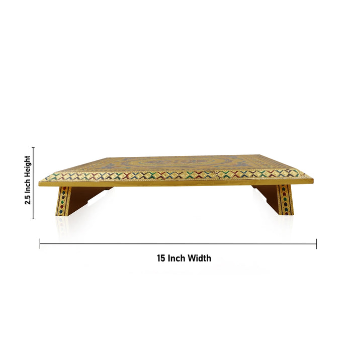 Bajot - 2.5 x 15 x 10 Inches | Meenakari Design Chowki/ Golden Polish Manai Palagai for Pooja/ 1.395 Kgs Approx - Pooja Aasan & Bajot & Pooja Mat