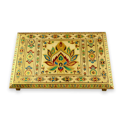 Bajot - 2.5 x 17 x 15 Inches |  Chowki/ Silver & Gold Finish Manai/ Patla for Pooja - Pooja Aasan & Bajot & Pooja Mat