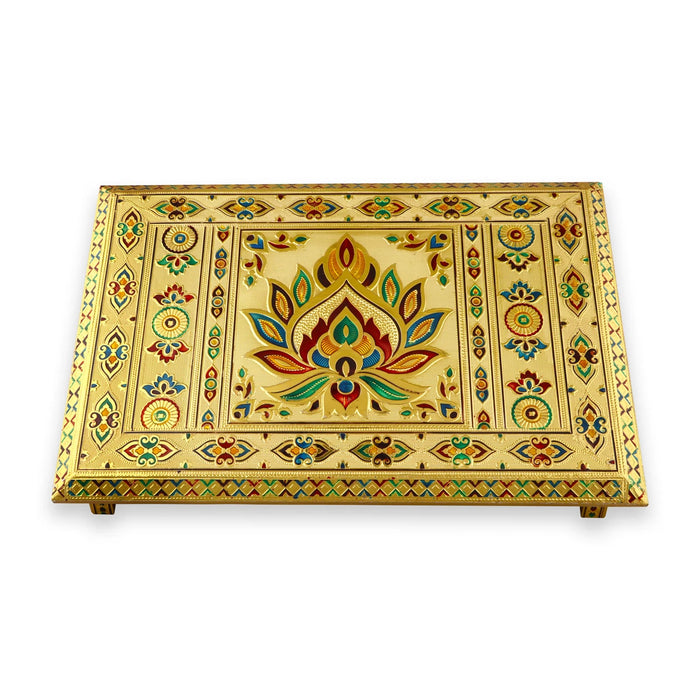 Bajot - 2.5 x 17 x 15 Inches |  Chowki/ Silver & Gold Finish Manai/ Patla for Pooja - Pooja Aasan & Bajot & Pooja Mat