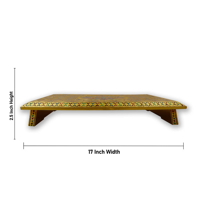 Bajot - 2.5 x 17 x 15 Inches |  Chowki/ Silver & Gold Finish Manai/ Patla for Pooja - Pooja Aasan & Bajot & Pooja Mat