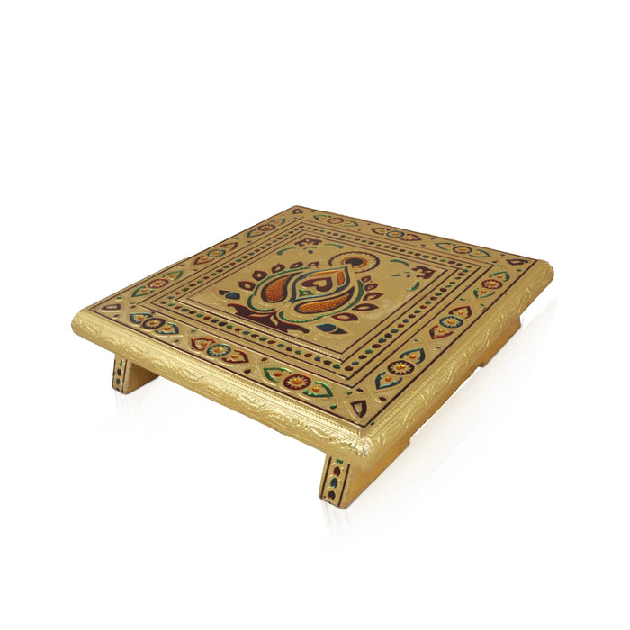 Bajot  - 10 x 10 Inches |  Chowki/ Silver & Gold Finish Manai/ Patla for Pooja - Pooja Aasan & Bajot & Pooja Mat