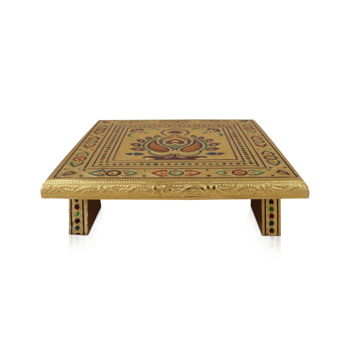Bajot  - 10 x 10 Inches |  Chowki/ Silver & Gold Finish Manai/ Patla for Pooja - Pooja Aasan & Bajot & Pooja Mat