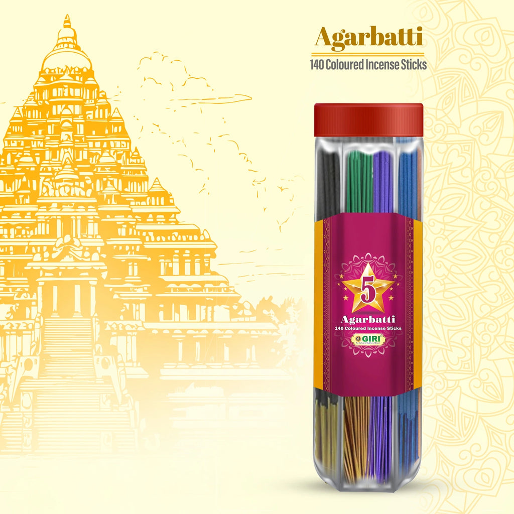 The 5 Star Incense Sticks with 5-in-1 Fragrance are a delightful set of Agarbatti that offer a unique blend of five divine fragrances.
