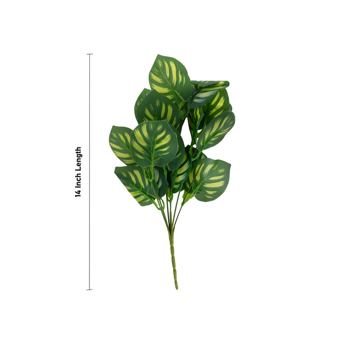 Artificial Green Leaf Bunch - 14 Inches| Decorative Foliage Plant / Plant Decor For Interior Styling