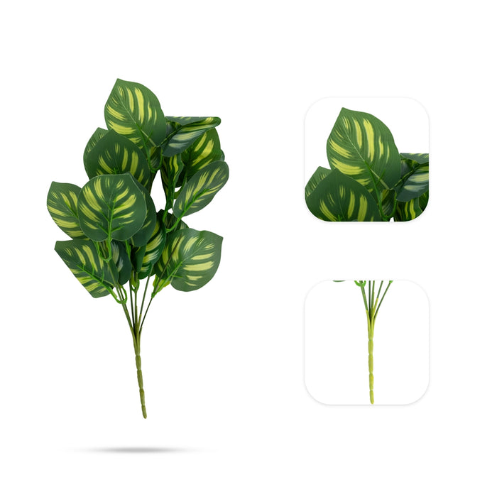 Artificial Green Leaf Bunch - 14 Inches| Decorative Foliage Plant / Plant Decor For Interior Styling