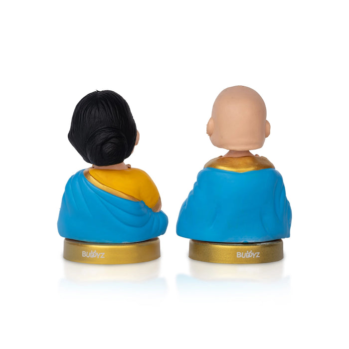 Bobble Head Chettiar Chettichi Pair- 4.5 X 3 Inches | Blue Colour Mama Mami Bobble Head Doll For Home Decor - Table Stand Accessories