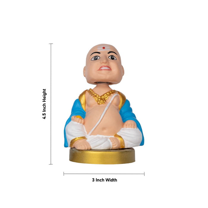 Bobble Head Chettiar Chettichi Pair- 4.5 X 3 Inches | Blue Colour Mama Mami Bobble Head Doll For Home Decor - Table Stand Accessories