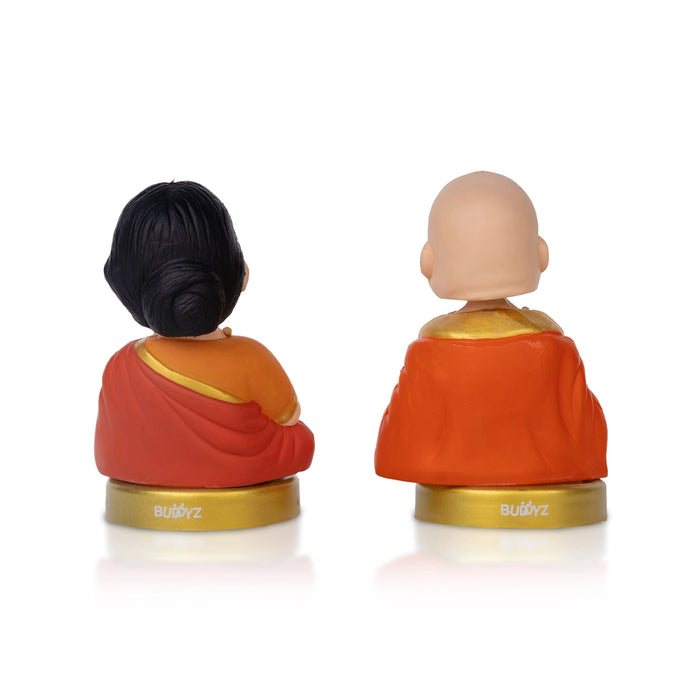 Bobble Head Chettiar Chettichi Pair - 4.5 X 3 Inches | Orange Colour Mama Mami Bobble Head Doll For Home Decor - Table Stand Accessories