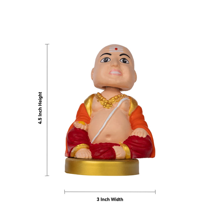 Bobble Head Chettiar Chettichi Pair - 4.5 X 3 Inches | Orange Colour Mama Mami Bobble Head Doll For Home Decor - Table Stand Accessories