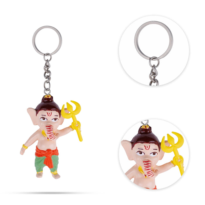 Ganesh Murti With Trishul Design Key Chain- 0.25 X 2.25 Inches | Key Ring/ Key Holder For Gifting, Car And Bike - Key Chain & Key Holder