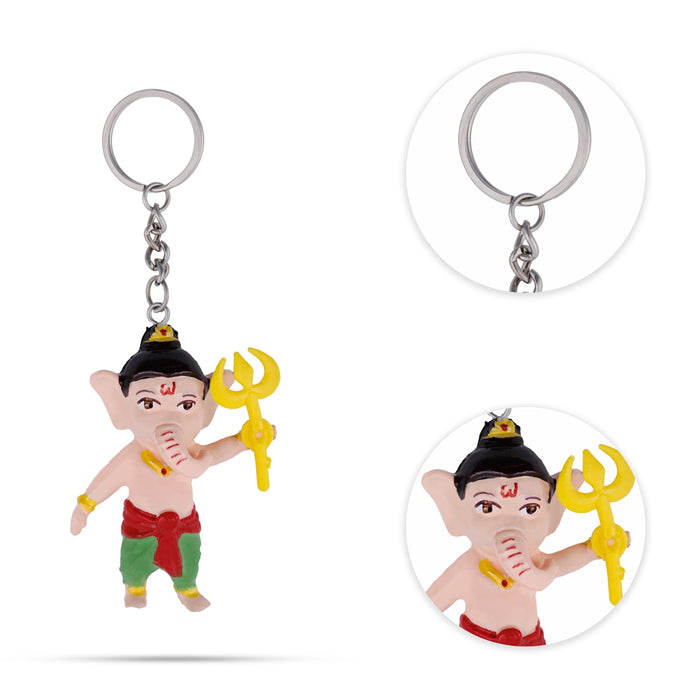 Ganesh Murti With Trishul Design Key Chain- 0.25 X 2.25 Inches | Key Ring/ Key Holder For Gifting, Car And Bike - Key Chain & Key Holder