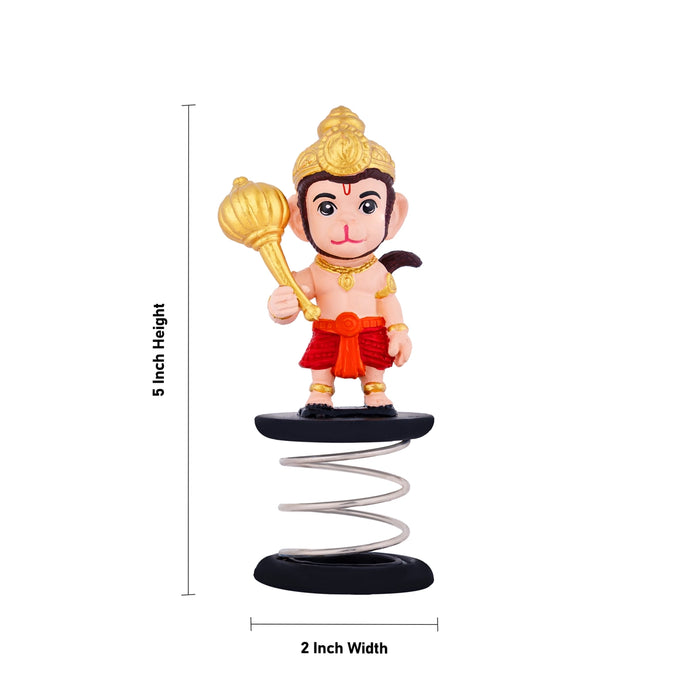 Spring Anjaneya Statue Car Dashboard Stand - 5 X 2 Inches | Car Decor/ Skin Colour Hanuman Statue For Gifting - Car Stand & Car Accessories