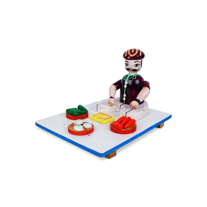 Vegetable Vendor - 5 X 6 Inches | Veg Seller/ Wood Sculpture/ Veggie Vendor For Home Decor & Showpiece Display - Table Stand Accessories