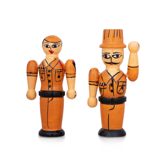 Police Pair - 4 x 2 Inches | 2 Pcs/ Wood Sculpture/ Handcrafted Wooden Toy for Kids - Traditional Games & Toys
