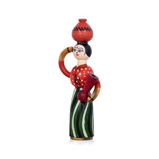 Lady Doll Carrying Pot - 8.25 x 3.5 Inches | Wood Sculpture/ Wooden Toy for Kids & Table Decor - Traditional Games & Toys