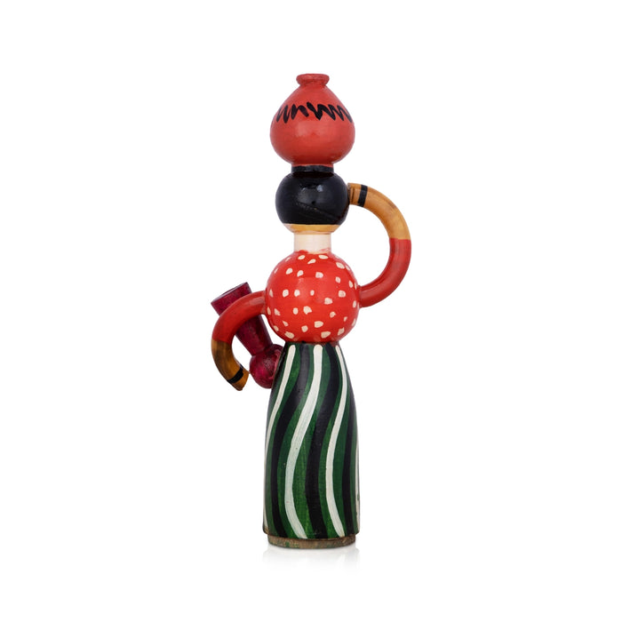 Lady Doll Carrying Pot - 8.25 x 3.5 Inches | Wood Sculpture/ Wooden Toy for Kids & Table Decor - Traditional Games & Toys