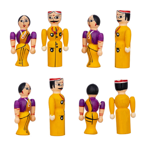 Raja Rani Pair - 3.5 x 1.75 Inches | Wood Sculpture/ Painted Wooden Toy for Table Top & Kids - Traditional Games & Toys