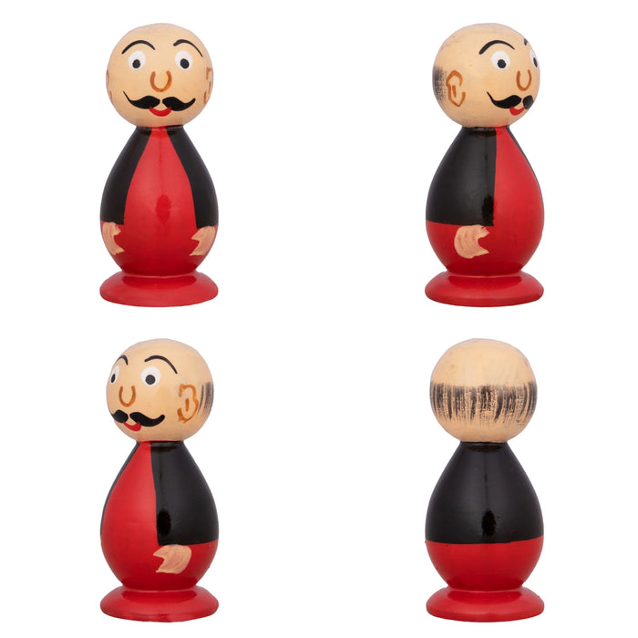 Motu Patlu Set - 3 x 1.5 Inches | 5 Pcs/ Coloured Wood Sculpture/ Wooden Cartoon Play Toys for Kids - Traditional Games & Toys