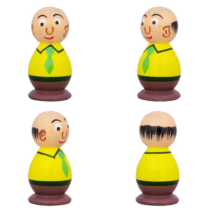 Motu Patlu Set - 3 x 1.5 Inches | 5 Pcs/ Coloured Wood Sculpture/ Wooden Cartoon Play Toys for Kids - Traditional Games & Toys