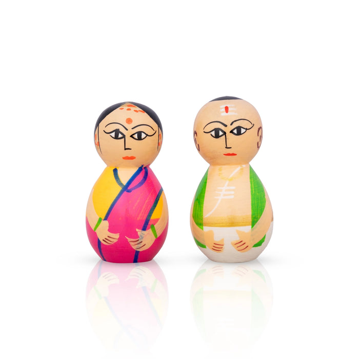 Mama Mami Pair - 3 x 1 Inches | Wood Sculpture/ Painted Wooden Toy for Table Top & Kids - Traditional Games & Toys
