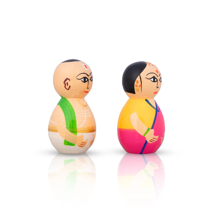 Mama Mami Pair - 3 x 1 Inches | Wood Sculpture/ Painted Wooden Toy for Table Top & Kids - Traditional Games & Toys