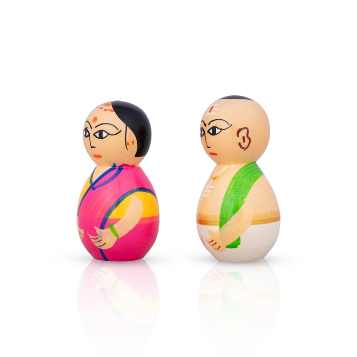 Mama Mami Pair - 3 x 1 Inches | Wood Sculpture/ Painted Wooden Toy for Table Top & Kids - Traditional Games & Toys