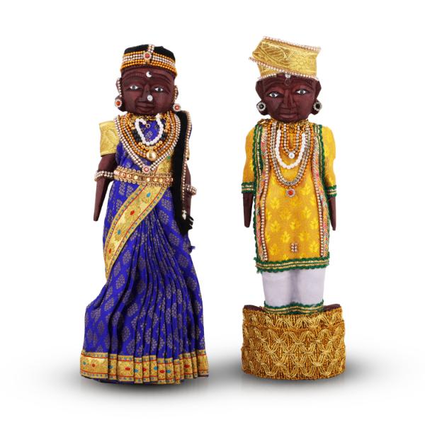 Marapachi Bommai Pair - 11 x 3 Inches | Marapachi Doll/ Kolu Bommai/ Decorative Doll/ Wood Sculpture for Home - Marapachi Bommai