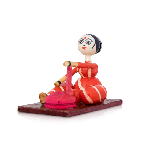Flour Grinding Lady Doll - 3.25 x 4.5 Inches | Wood Sculpture/ Wooden Toy/ Handcrafted Toy for Kids & Table Top - Traditional Games & Toys