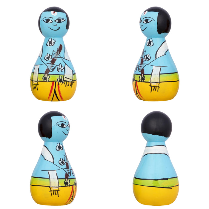 Radha Krishna Murti Pair - 4 x 2 Inches | 2 Pcs/ Wood Sculpture/ Painted Wooden Statue for Home - Wooden Murties