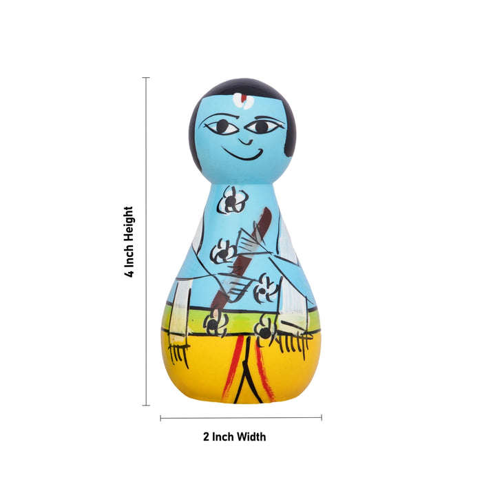 Radha Krishna Murti Pair - 4 x 2 Inches | 2 Pcs/ Wood Sculpture/ Painted Wooden Statue for Home - Wooden Murties