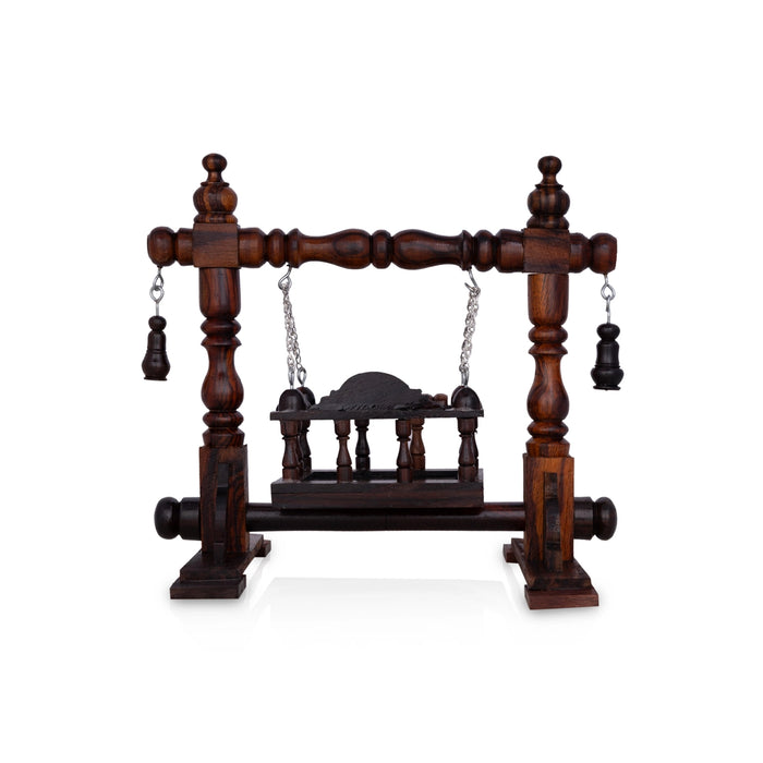 Wooden Jhula - 9.25 x 10 x 6 Inches | Handcrafted Jhoola/ Wooden Swing Jhula for Deity - Pooja Aasan & Bajot & Pooja Mat