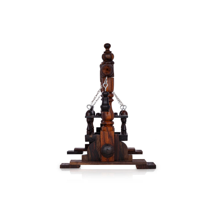 Wooden Jhula - 9.25 x 10 x 6 Inches | Handcrafted Jhoola/ Wooden Swing Jhula for Deity - Pooja Aasan & Bajot & Pooja Mat